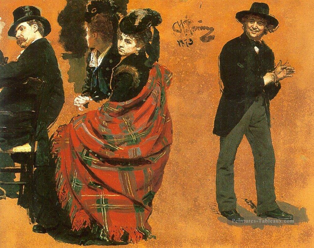homme et femme à la table l’homme qui tire le gant 1873 Ilya Repin Peintures à l'huile